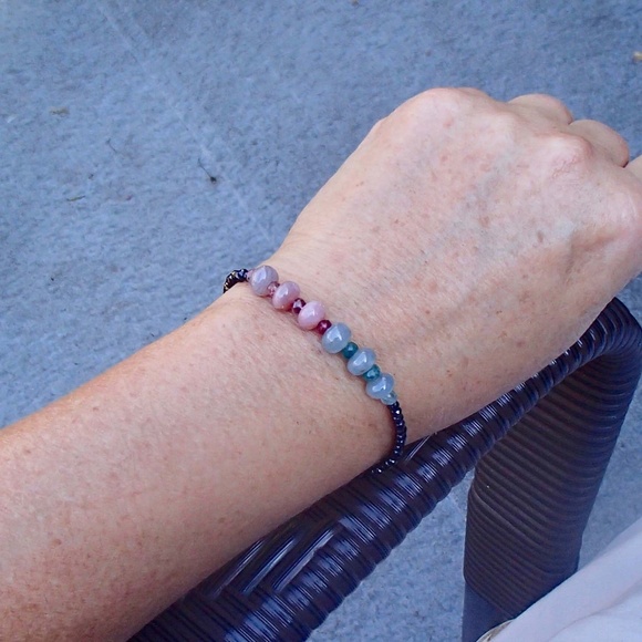 Sparkling Natural Black Spinel , Emerald and Sapphire Bracelet 14K Gold Filled - Picture 8 of 10